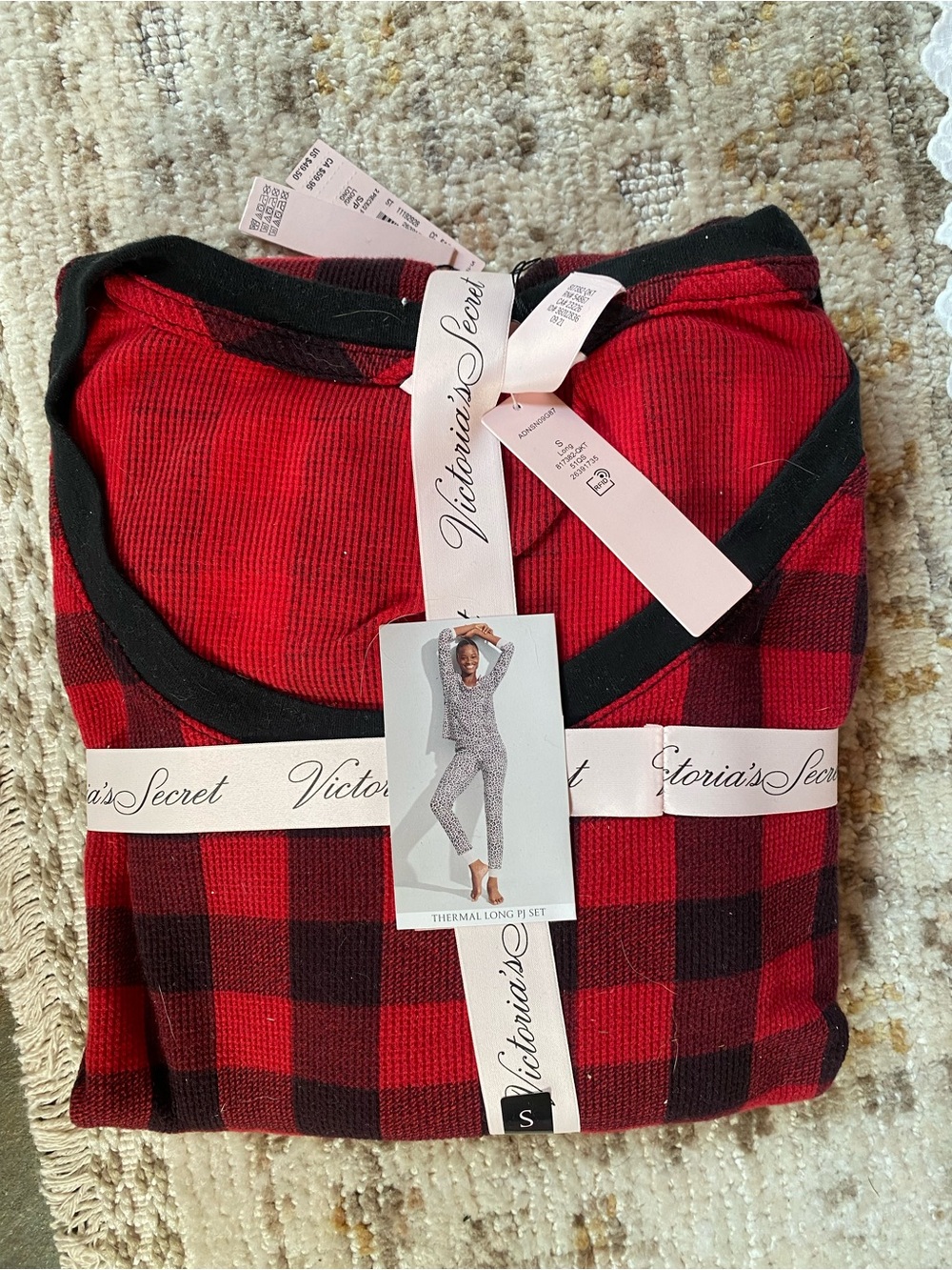 Victoria's Secret Red and Black Buffalo Plaid Thermal Pajama Set